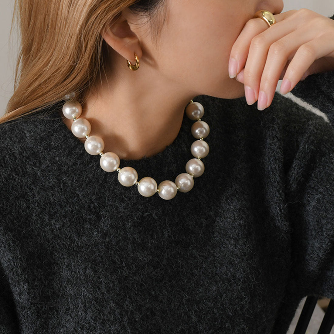 REAL STYLE Necklace for Women, Fake Pearl, Accessories, Jewelry, Big Motif, Elegant, Stylish, High-end Look, Gift, Korean Fashion, Chincha Korea