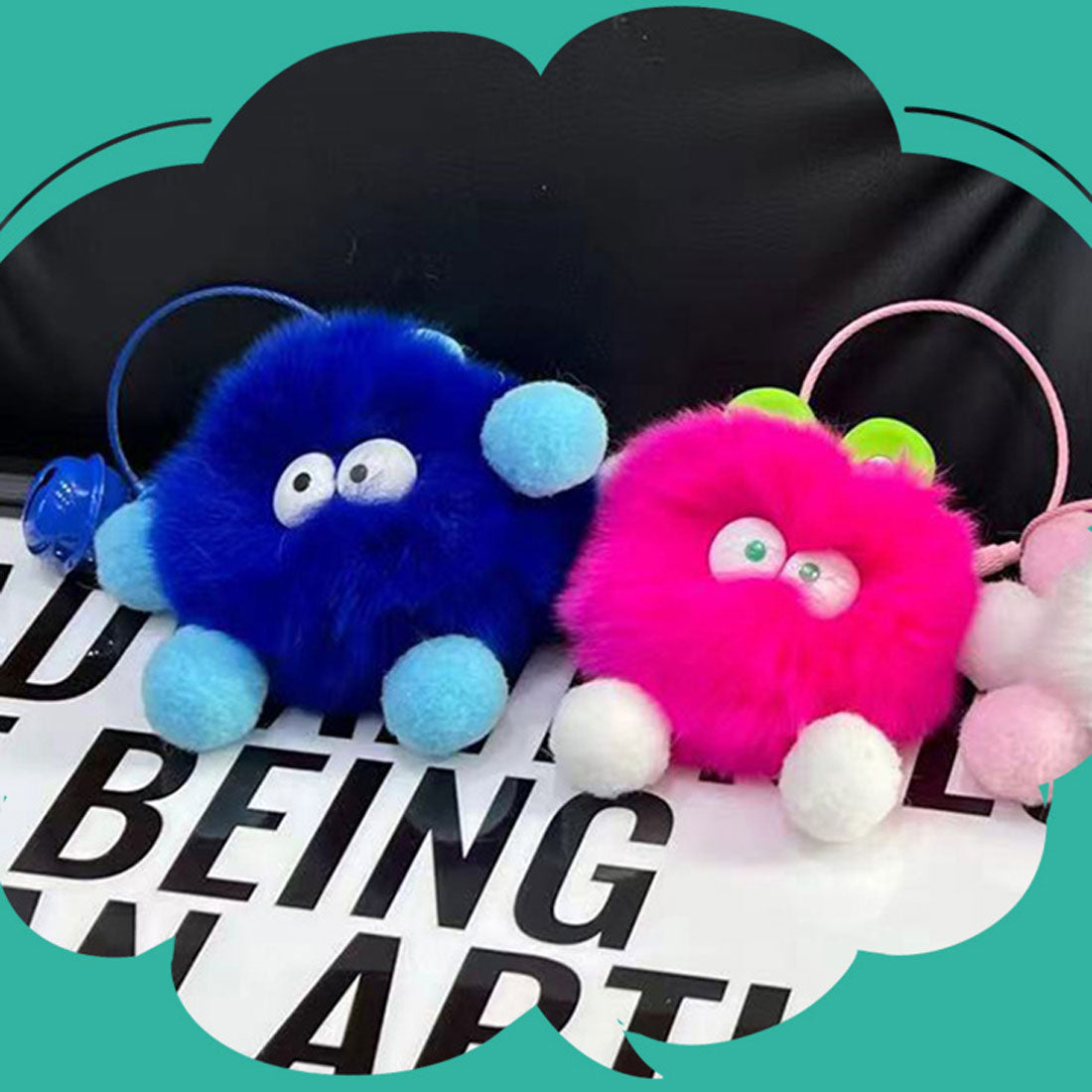 Real Style Keychain Stylish Strap Monster Bell Cute Wire Ring Screw Type Mascot Plush Bag Charm Marker Loss Prevention
