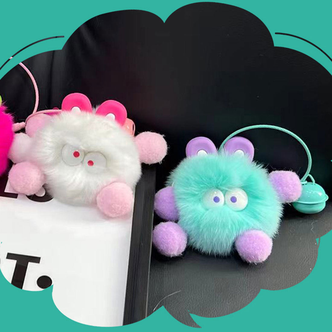 Real Style Keychain Stylish Strap Monster Bell Cute Wire Ring Screw Type Mascot Plush Bag Charm Marker Loss Prevention