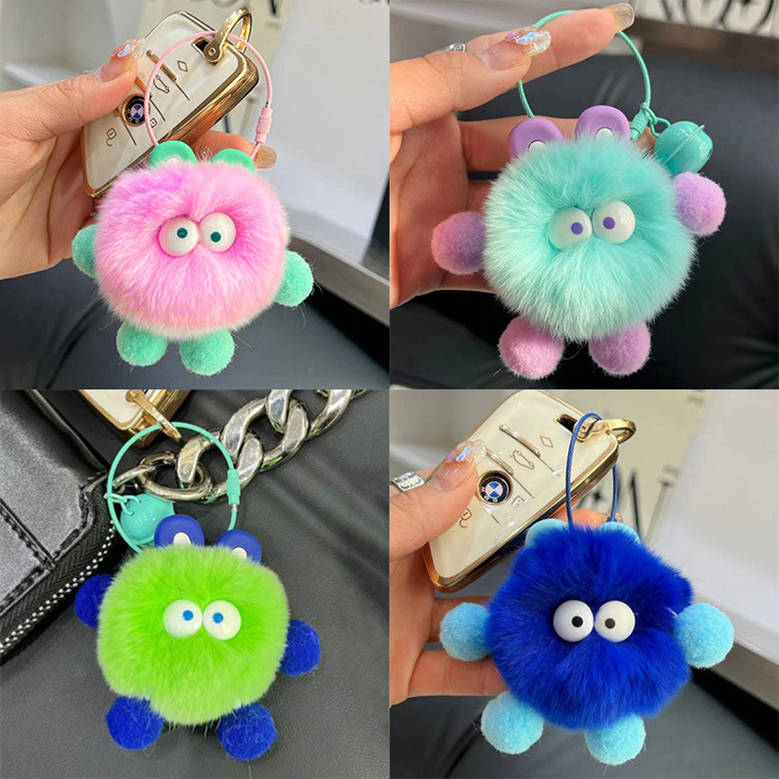 Real Style Keychain Stylish Strap Monster Bell Cute Wire Ring Screw Type Mascot Plush Bag Charm Marker Loss Prevention