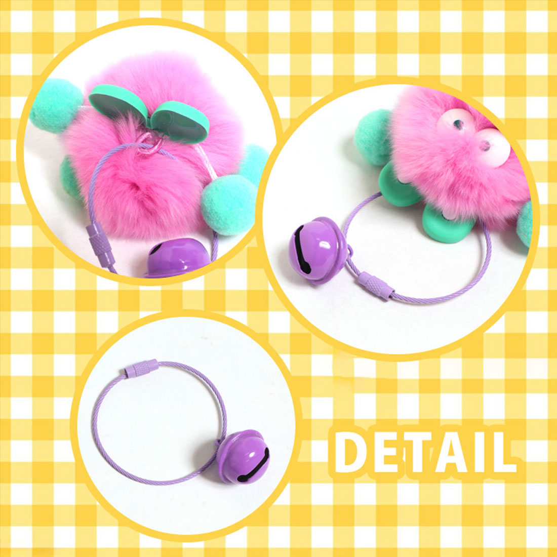Real Style Keychain Stylish Strap Monster Bell Cute Wire Ring Screw Type Mascot Plush Bag Charm Marker Loss Prevention
