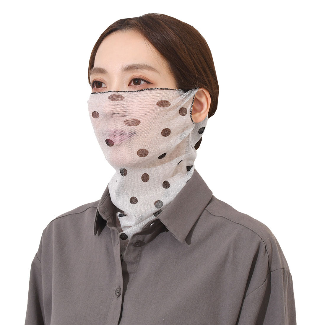 リアルスタイル REAL STYLE ネックカバー 夏用 UV フェイスカバー マスク おしゃれ 紫外線対策 日焼け タートルネック 薄手 シアー テニス ゴルフ 首 シワ隠し,ドット