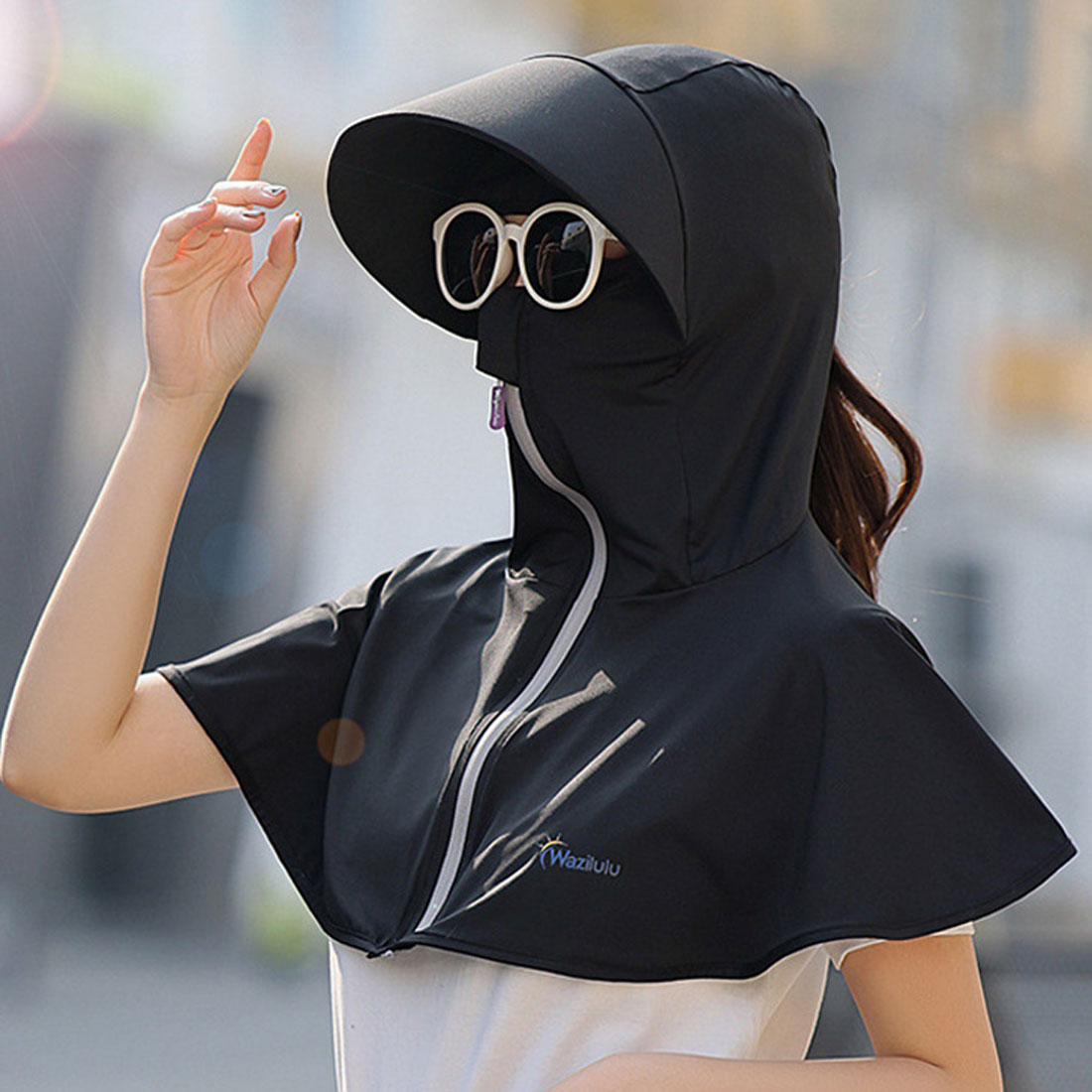 Real Style UV Cut Sun Hat Parka Face Cover Mask for Women Large Size Wide Brim UV Protection Golf Poncho Cape Sunscreen Clothing