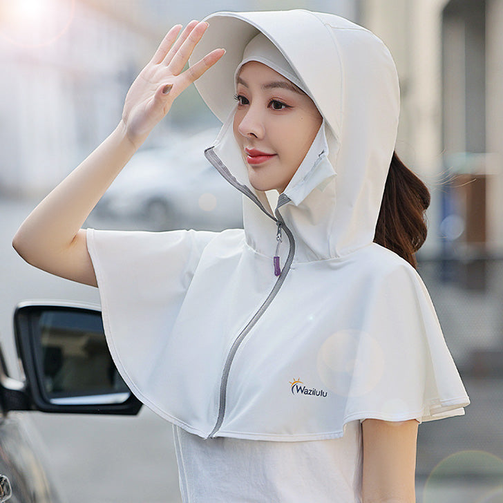 Real Style UV Cut Sun Hat Parka Face Cover Mask for Women Large Size Wide Brim UV Protection Golf Poncho Cape Sunscreen Clothing