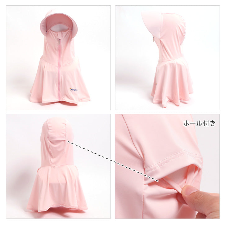 Real Style UV Cut Sun Hat Parka Face Cover Mask for Women Large Size Wide Brim UV Protection Golf Poncho Cape Sunscreen Clothing