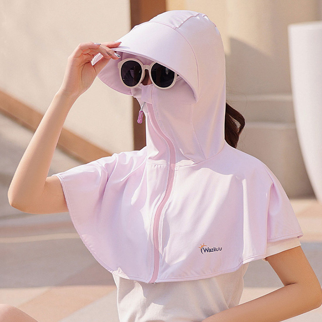 Real Style UV Cut Sun Hat Parka Face Cover Mask for Women Large Size Wide Brim UV Protection Golf Poncho Cape Sunscreen Clothing