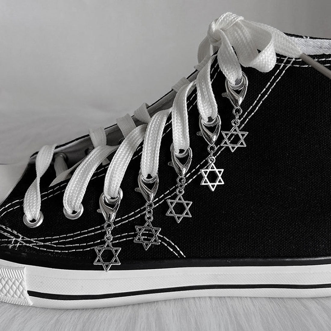 Real Style Shoe Parts Shoes Piercing Accessories Charm Sneakers Footwear Ladies Men Heart Silver Star 6-Piece Set Korea