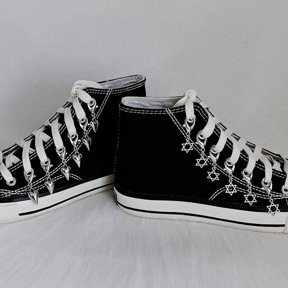 Real Style Shoe Parts Shoes Piercing Accessories Charm Sneakers Footwear Ladies Men Heart Silver Star 6-Piece Set Korea