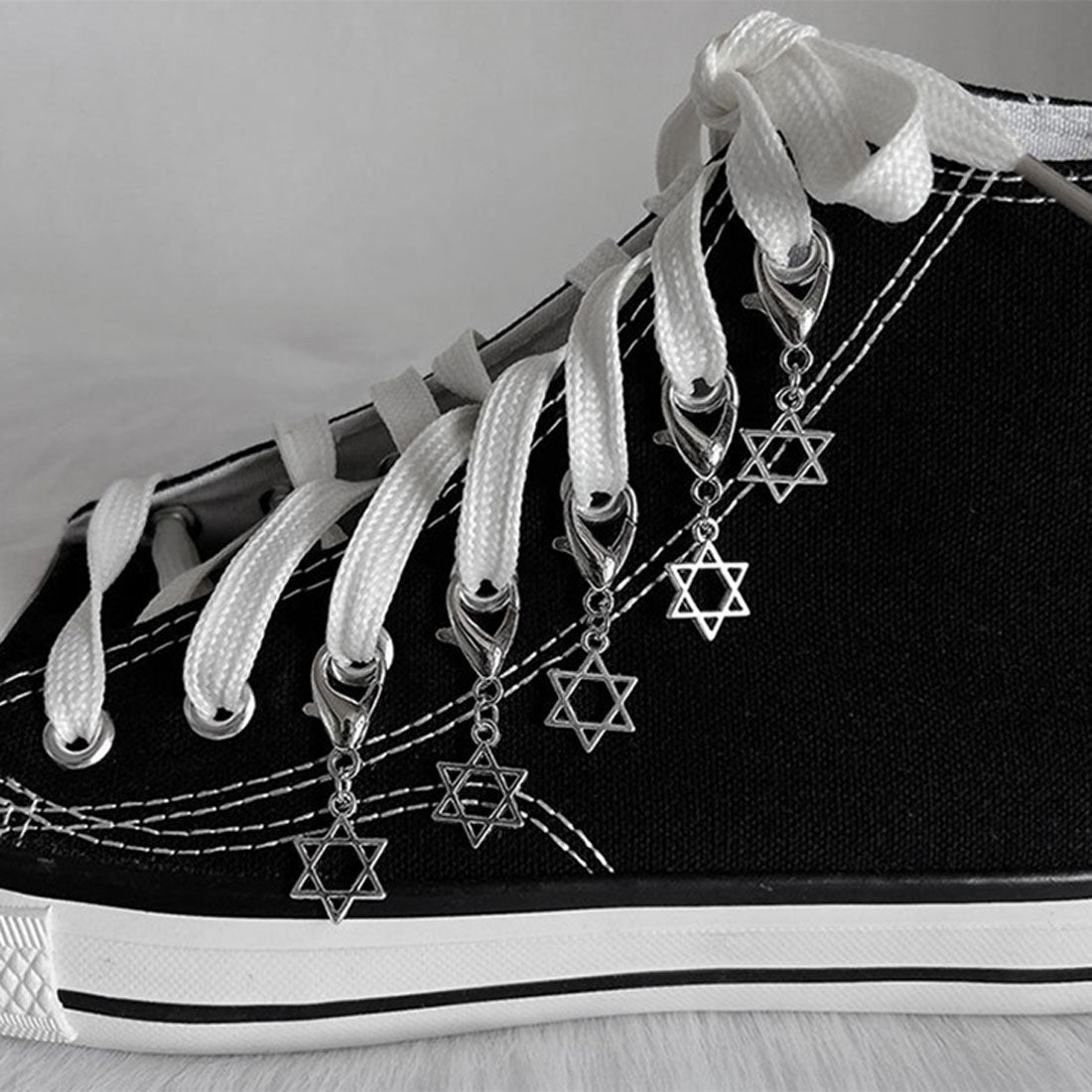 Real Style Shoe Parts Shoes Piercing Accessories Charm Sneakers Footwear Ladies Men Heart Silver Star 6-Piece Set Korea