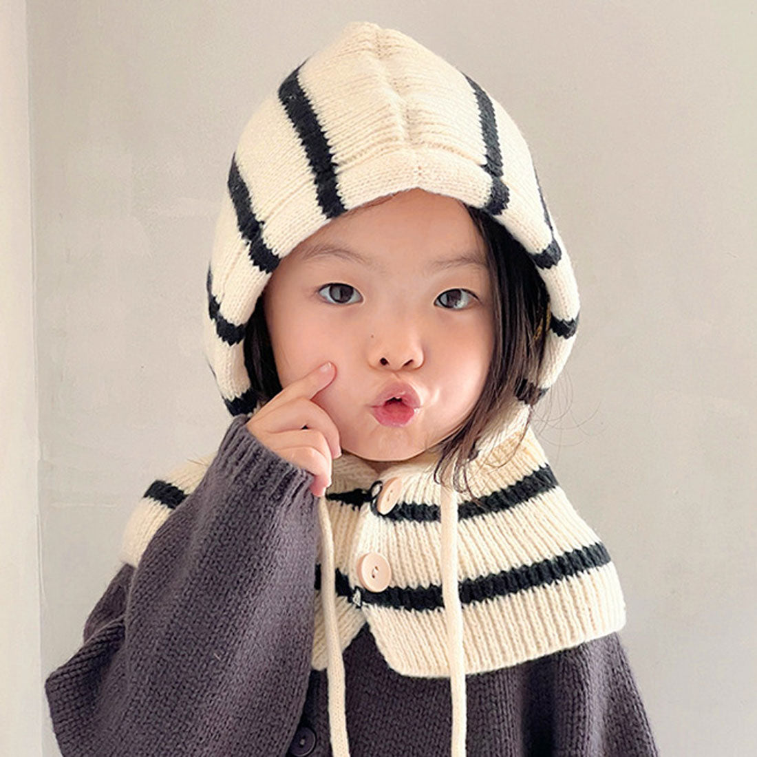 Real Style Balaclava Hood Warmer Neck Warmer Knit Cap for Kids Baby Scarf Winter Cold Protection Warm Stylish Boys Girls