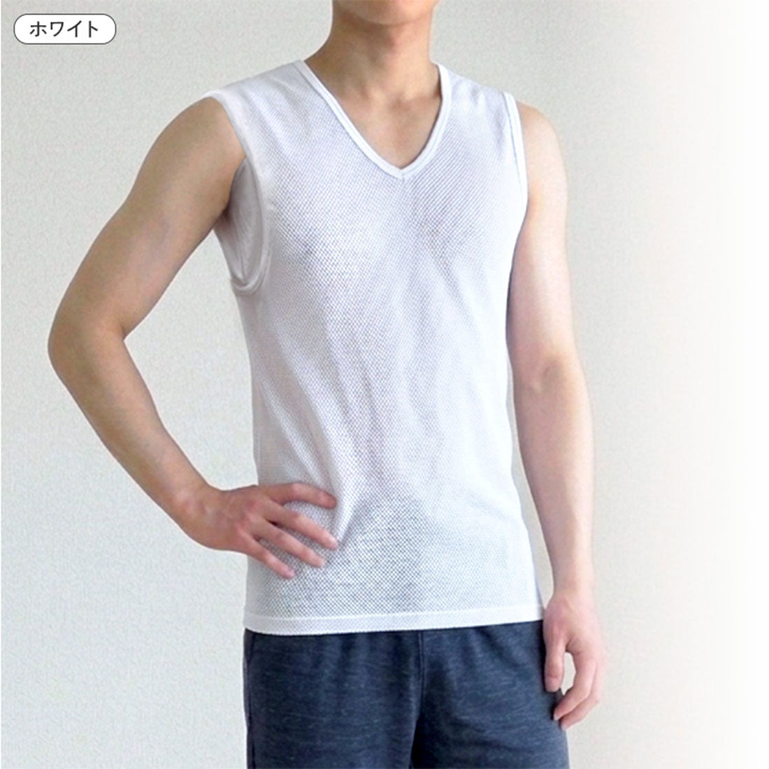 リアルスタイル REAL STYLE インナーシャツ アンダーシャツ 汗取りインナー メンズ タンクトップ ノースリーブ Vネック 吸汗速乾 脇汗 制菌 肌着 下着 夏 汗染み （ブラック） ブラック