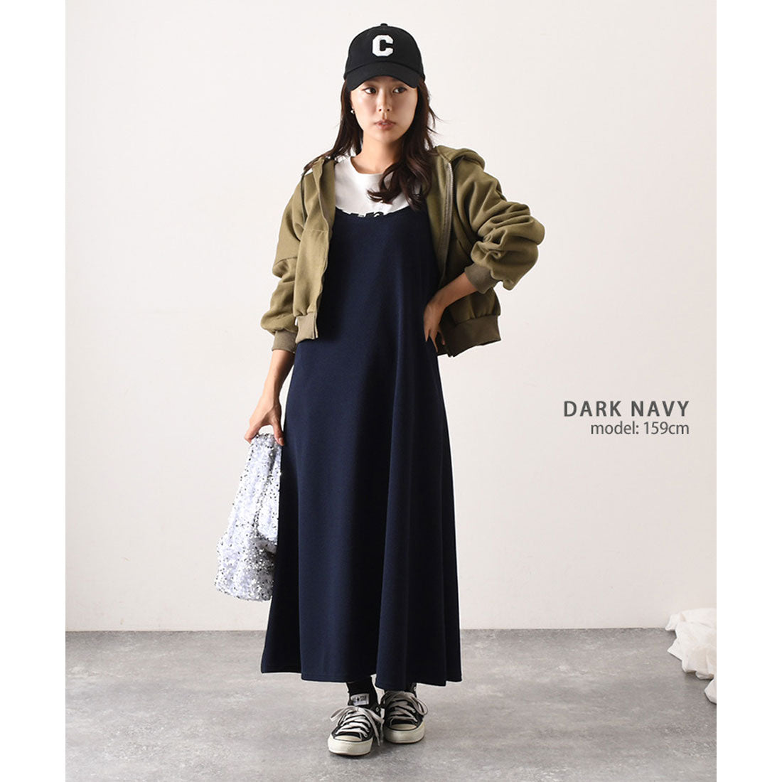 リアルスタイル REAL STYLE ワンピース キャミソール キャミワンピ ロング 冬  速乾 マタニティ Aライン エンボス 体型カバー