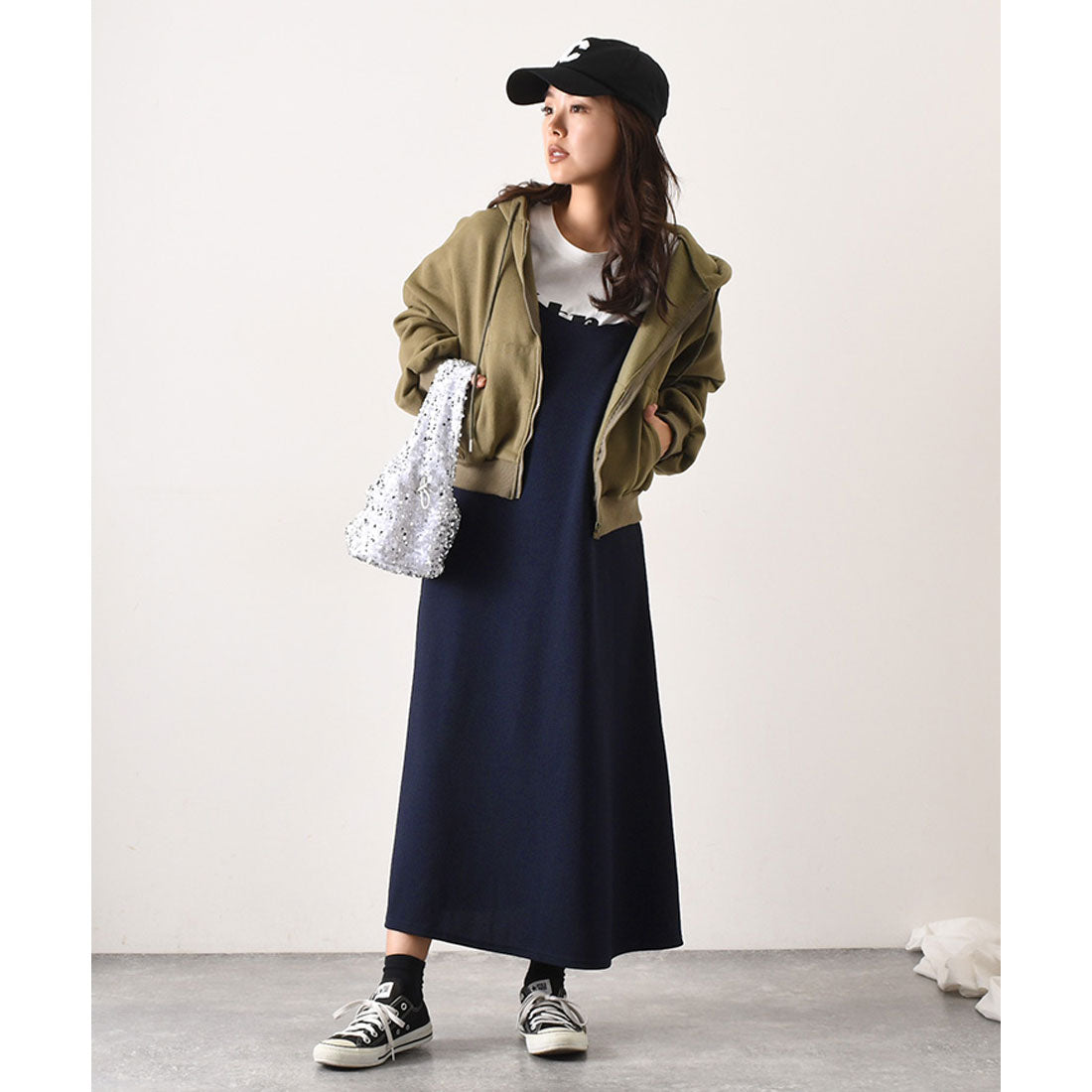 リアルスタイル REAL STYLE ワンピース キャミソール キャミワンピ ロング 冬  速乾 マタニティ Aライン エンボス 体型カバー