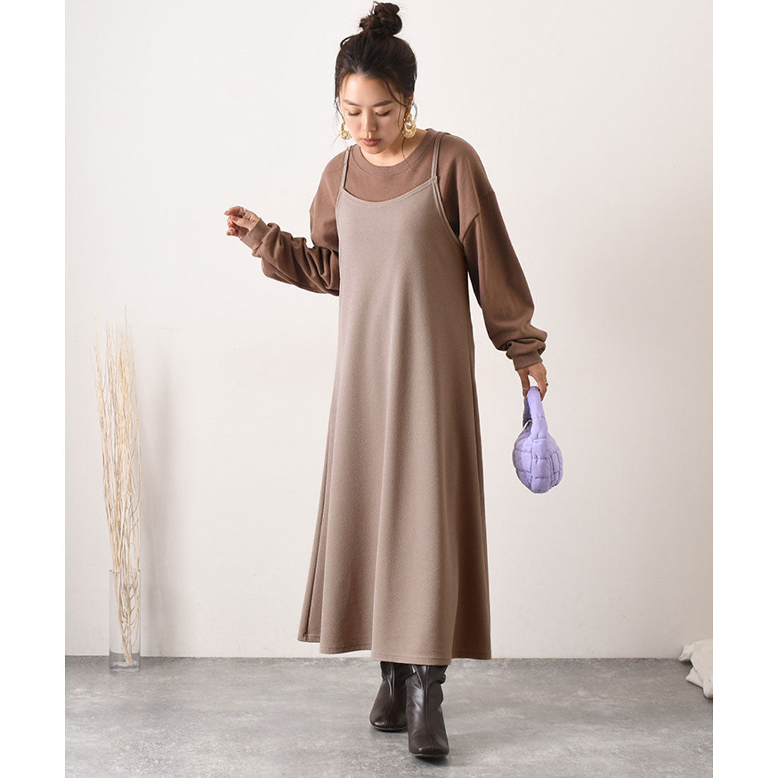 リアルスタイル REAL STYLE ワンピース キャミソール キャミワンピ ロング 冬  速乾 マタニティ Aライン エンボス 体型カバー