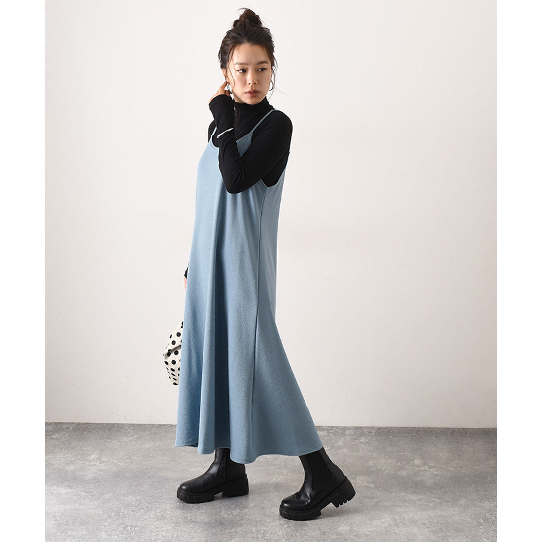 リアルスタイル REAL STYLE ワンピース キャミソール キャミワンピ ロング 冬  速乾 マタニティ Aライン エンボス 体型カバー