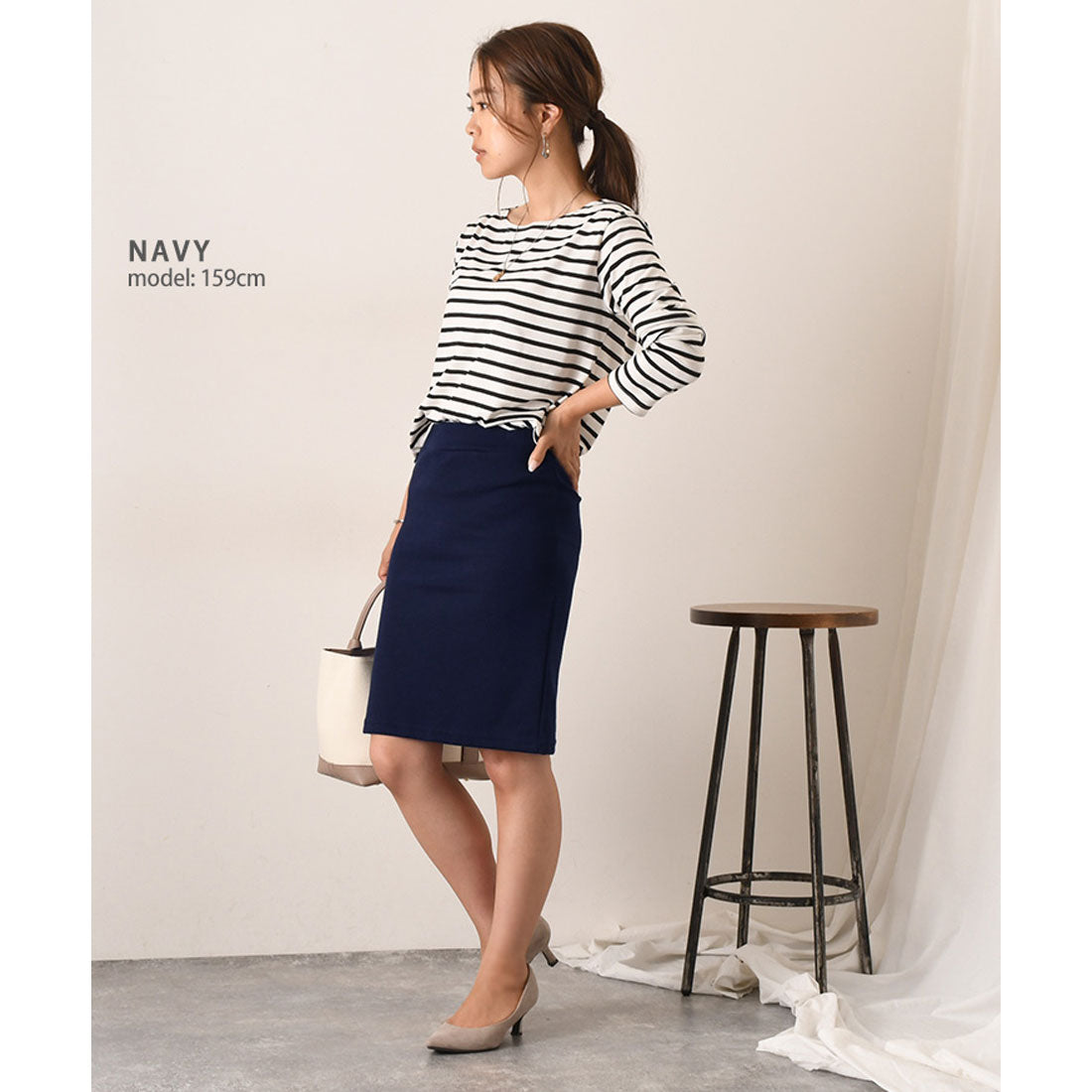 リアルスタイル REAL STYLE タイトスカート レディース 膝丈 スウェット Iライン バックスリット  ストレッチ ウエストゴム 通勤 OL