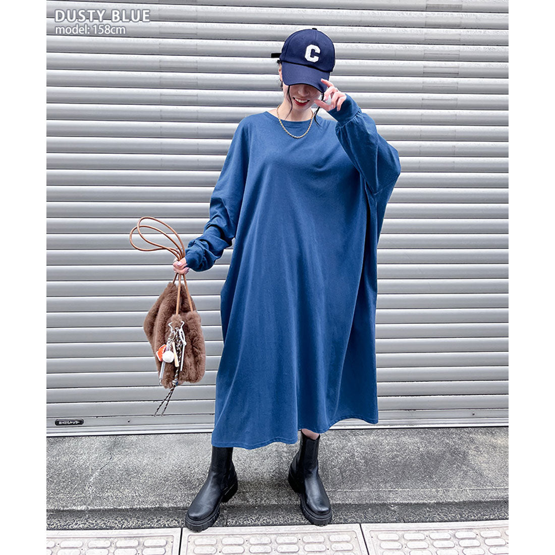 リアルスタイル REAL STYLE ワンピース レディース 春 秋 長袖 ロング丈 薄手 カットソー 高身長 ゆったり 大きいサイズ 体型カバー 無地 コットン 綿 カジュアル 韓国ファッション チンチャコリア