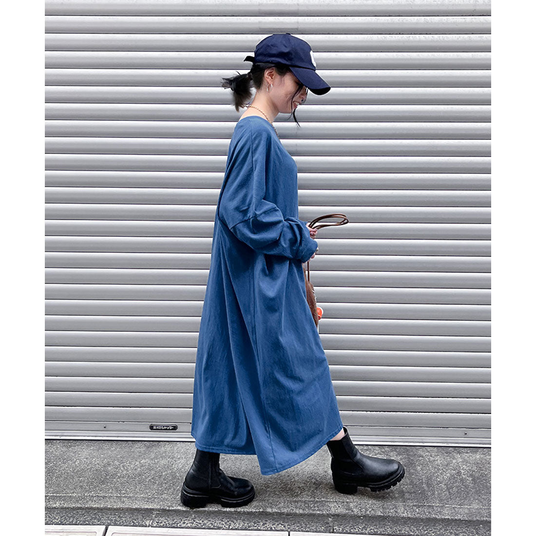 リアルスタイル REAL STYLE ワンピース レディース 春 秋 長袖 ロング丈 薄手 カットソー 高身長 ゆったり 大きいサイズ 体型カバー 無地 コットン 綿 カジュアル 韓国ファッション チンチャコリア