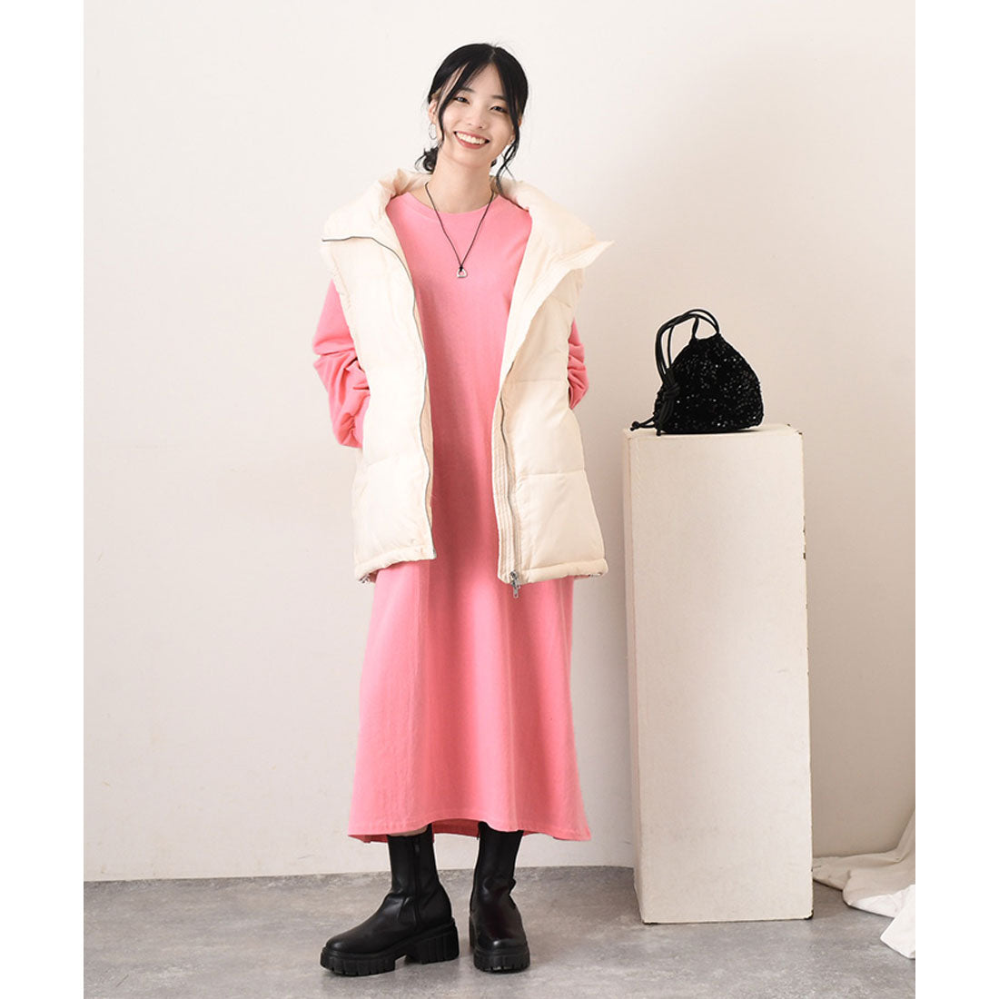リアルスタイル REAL STYLE ワンピース レディース 春 秋 長袖 ロング丈 薄手 カットソー 高身長 ゆったり 大きいサイズ 体型カバー 無地 コットン 綿 カジュアル 韓国ファッション チンチャコリア