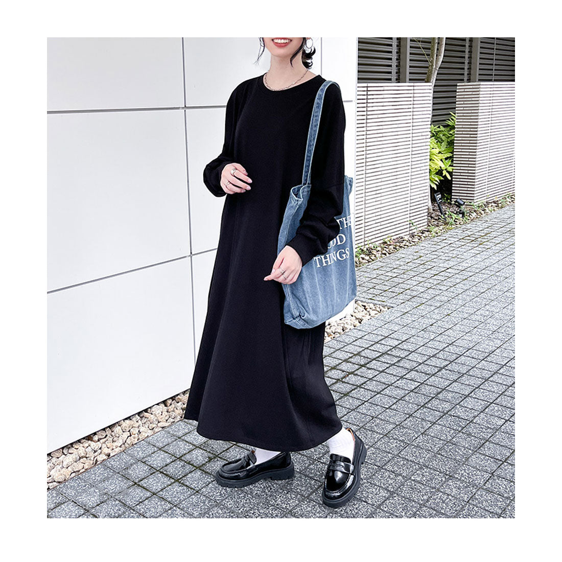 リアルスタイル REAL STYLE ワンピース レディース 春 秋 長袖 ロング丈 薄手 カットソー 高身長 ゆったり 大きいサイズ 体型カバー 無地 コットン 綿 カジュアル 韓国ファッション チンチャコリア