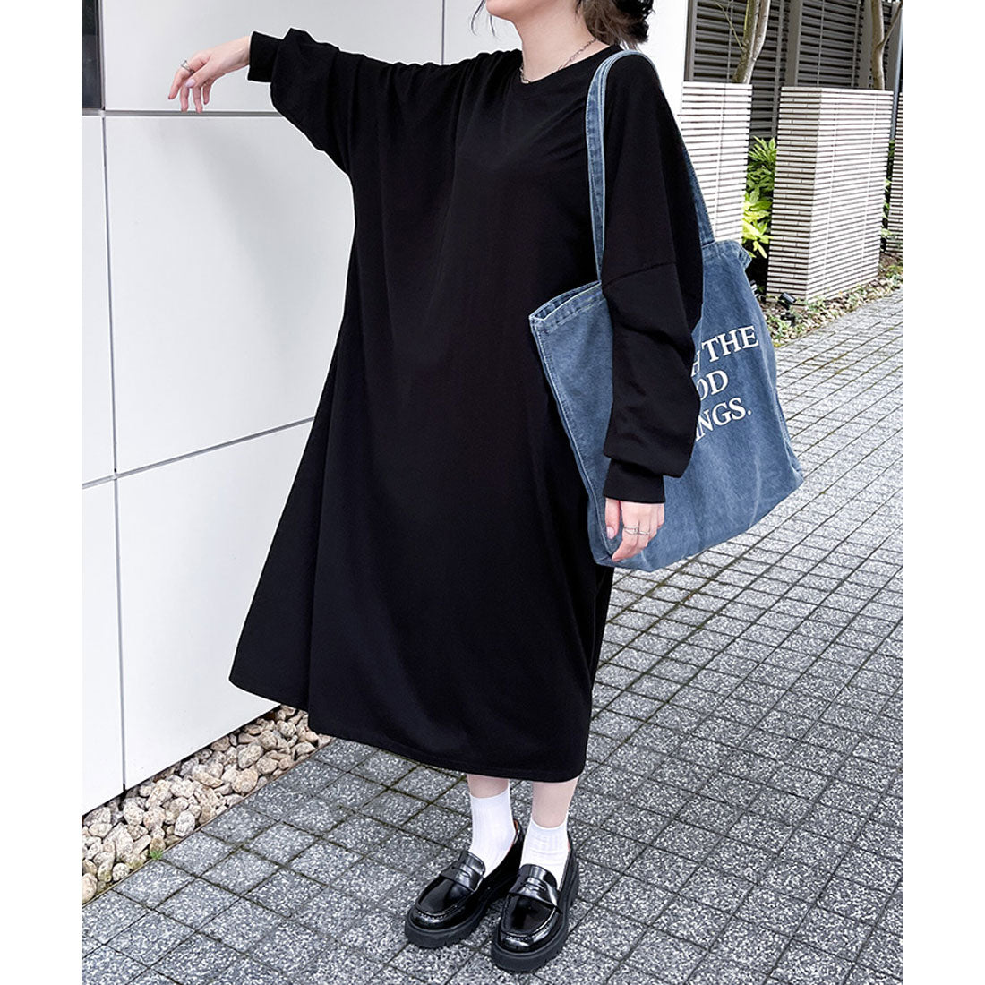 リアルスタイル REAL STYLE ワンピース レディース 春 秋 長袖 ロング丈 薄手 カットソー 高身長 ゆったり 大きいサイズ 体型カバー 無地 コットン 綿 カジュアル 韓国ファッション チンチャコリア