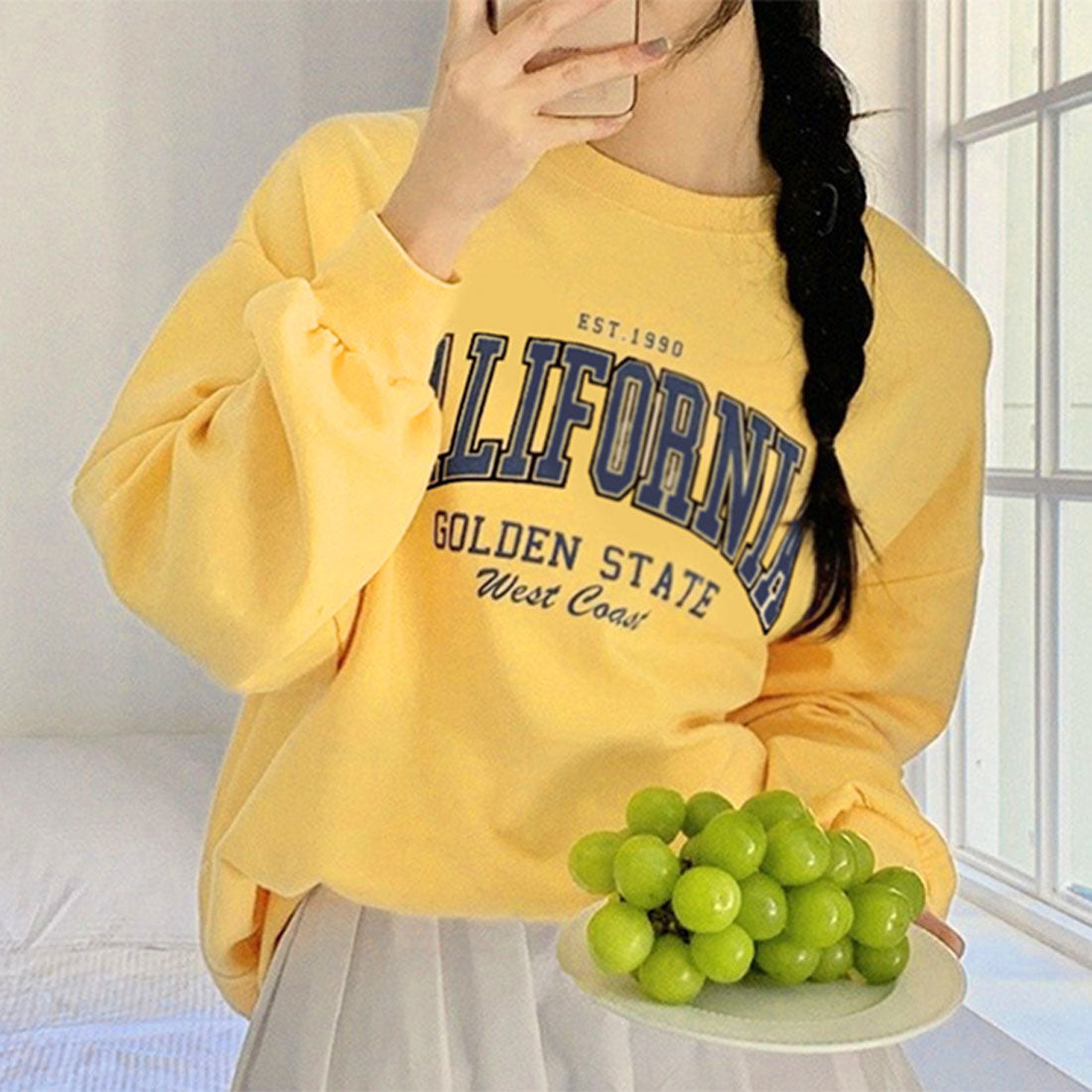 リアルスタイル REAL STYLE スウェット レディース メンズ 上 長袖 トップス トレーナー スエット カットソー ロンT 秋 ゆったり カジュアル 運動 部屋着 ロゴ 韓国ファッション チンチャコリア,イエロー