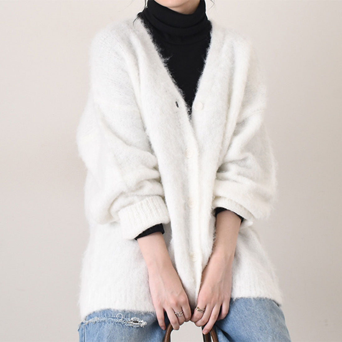 リアルスタイル REAL STYLE カーディガン レディース 秋冬 厚手 ニット 極暖 軽い アウター トップス Vネック 大きめ ゆったり 羽織り 体型カバー 可愛い おしゃれ,オフホワイト