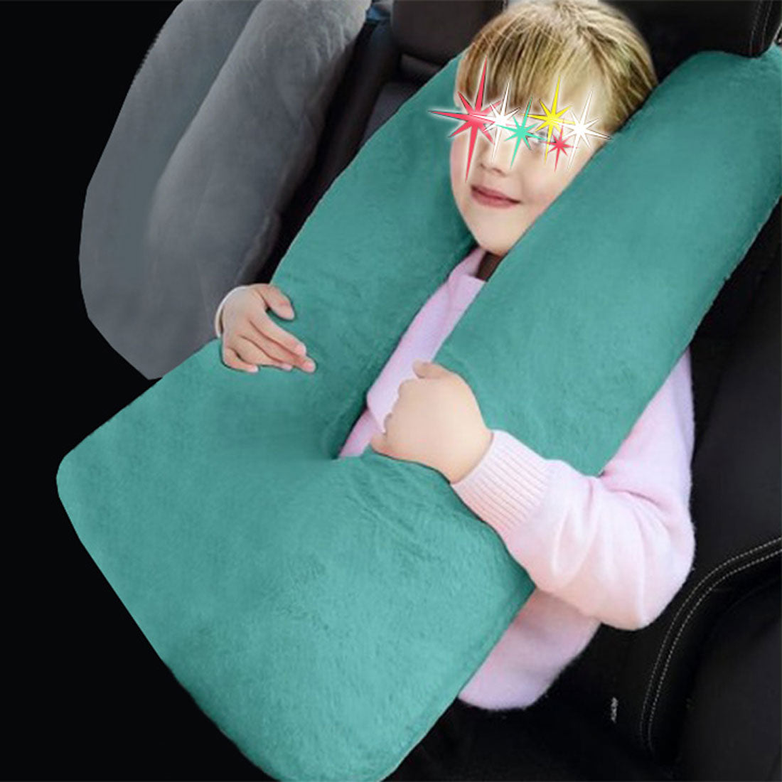 リアルスタイル REAL STYLE シートベルトクッション U型枕 カバー パッド 子供 枕 車 チャイルドシート キッズ おしゃれ ネックピロー カー用品 防寒 あったか,エメラルド