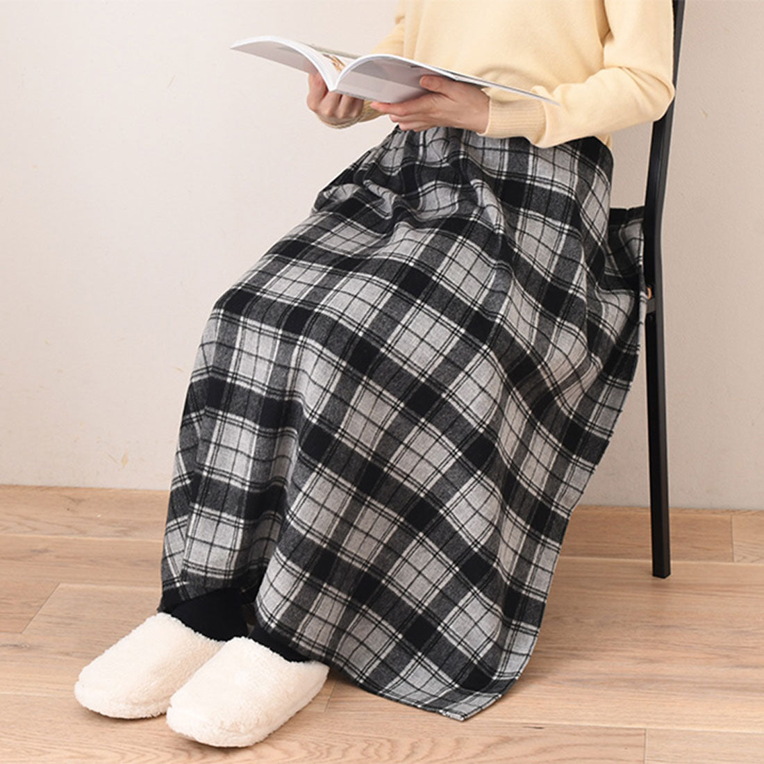 リアルスタイル REAL STYLE 巻きスカート ロング 防寒 ラップスカート ブランケット ひざ掛け 薄手 大判 レディース おしゃれ 日本製 暖かい チェック柄 レイヤード,グレー(04)