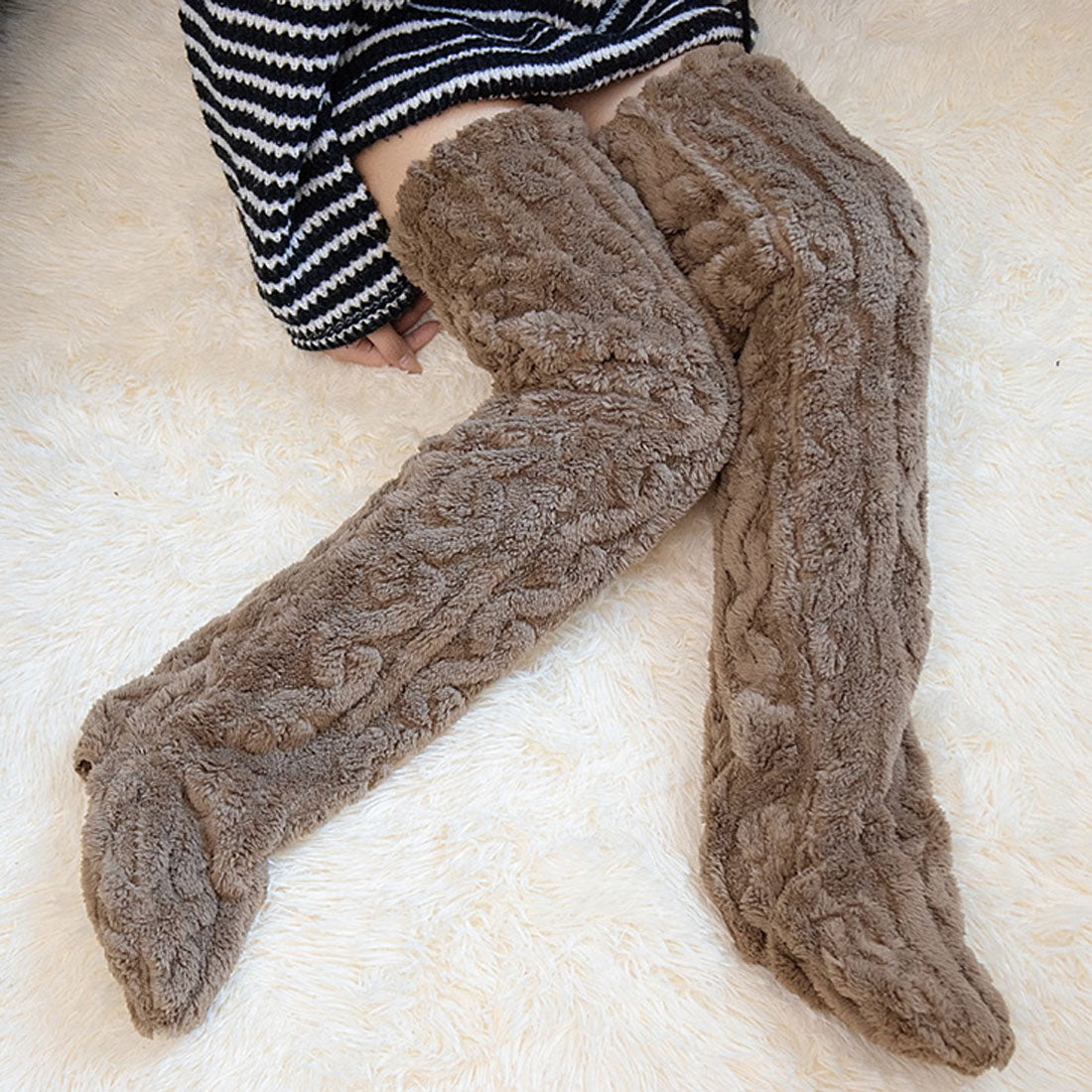 Real Style Room Socks Socks for Women Fluffy Winter Warm Leg Warmers Loungewear Cold Protection Boa Thick Toe Foot Long Cold Relief Sleeping
