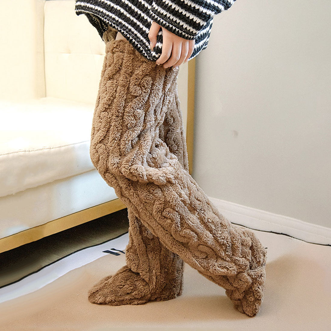 Real Style Room Socks Socks for Women Fluffy Winter Warm Leg Warmers Loungewear Cold Protection Boa Thick Toe Foot Long Cold Relief Sleeping