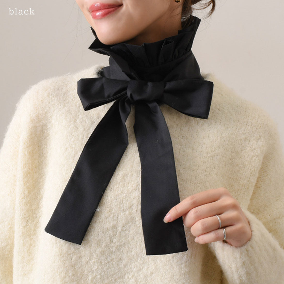 リアルスタイル REAL STYLE 付け襟 つけ襟 レディース 白 黒 フリル スタンドカラー ハイネック インナー ボウタイ リボン ブラウス シャツ 重ね着 着回し 可愛い