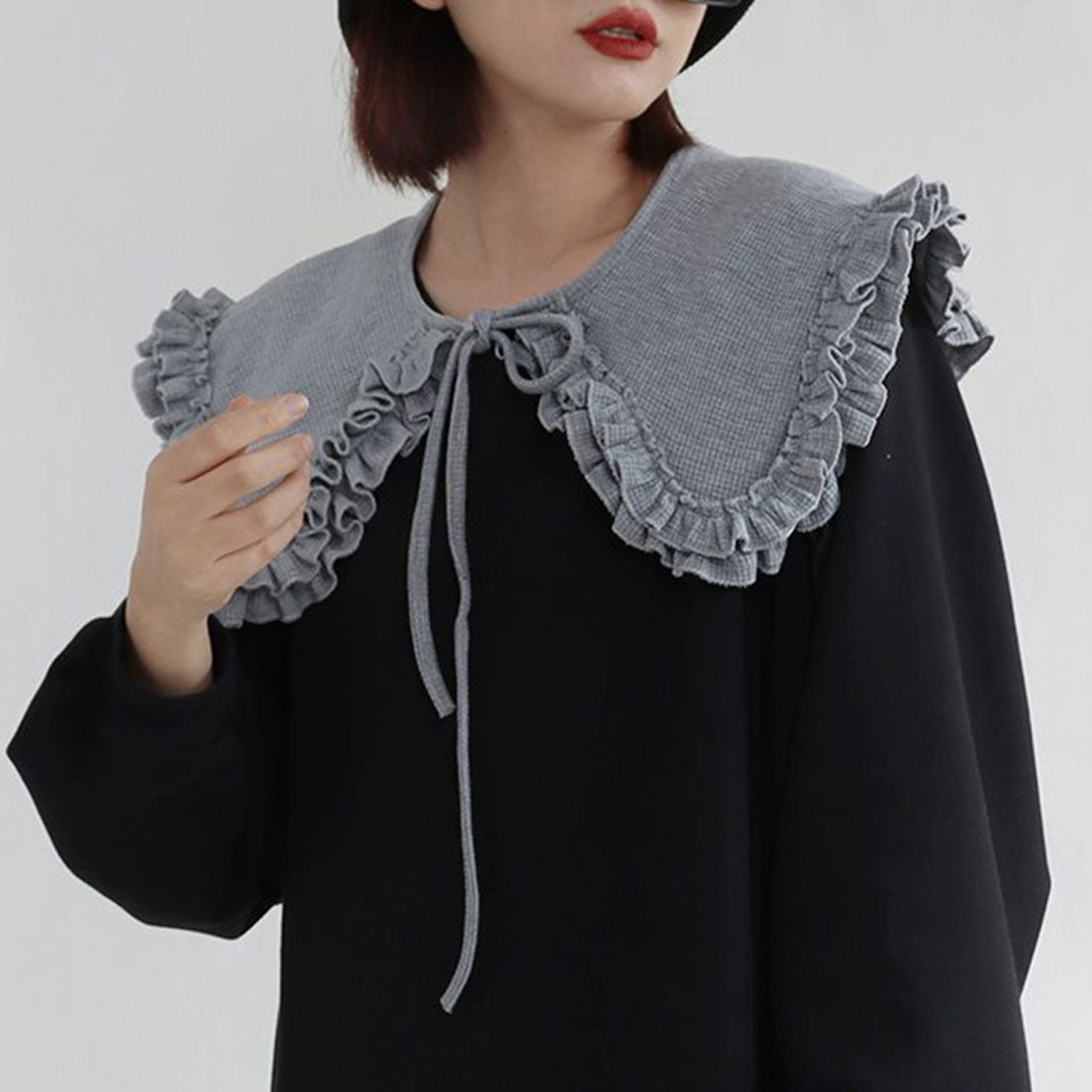 リアルスタイル REAL STYLE 付け襟 つけ襟 フリル レディース インナー ボウタイ リボン ブラウス シャツ カラー 綿混 コットン混 ワッフル 着回し おしゃれ 大人