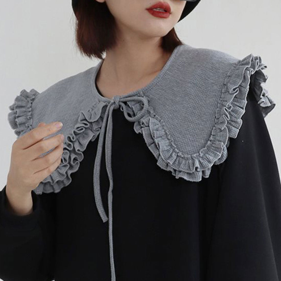 リアルスタイル REAL STYLE 付け襟 つけ襟 フリル レディース インナー ボウタイ リボン ブラウス シャツ カラー 綿混 コットン混 ワッフル 着回し おしゃれ 大人