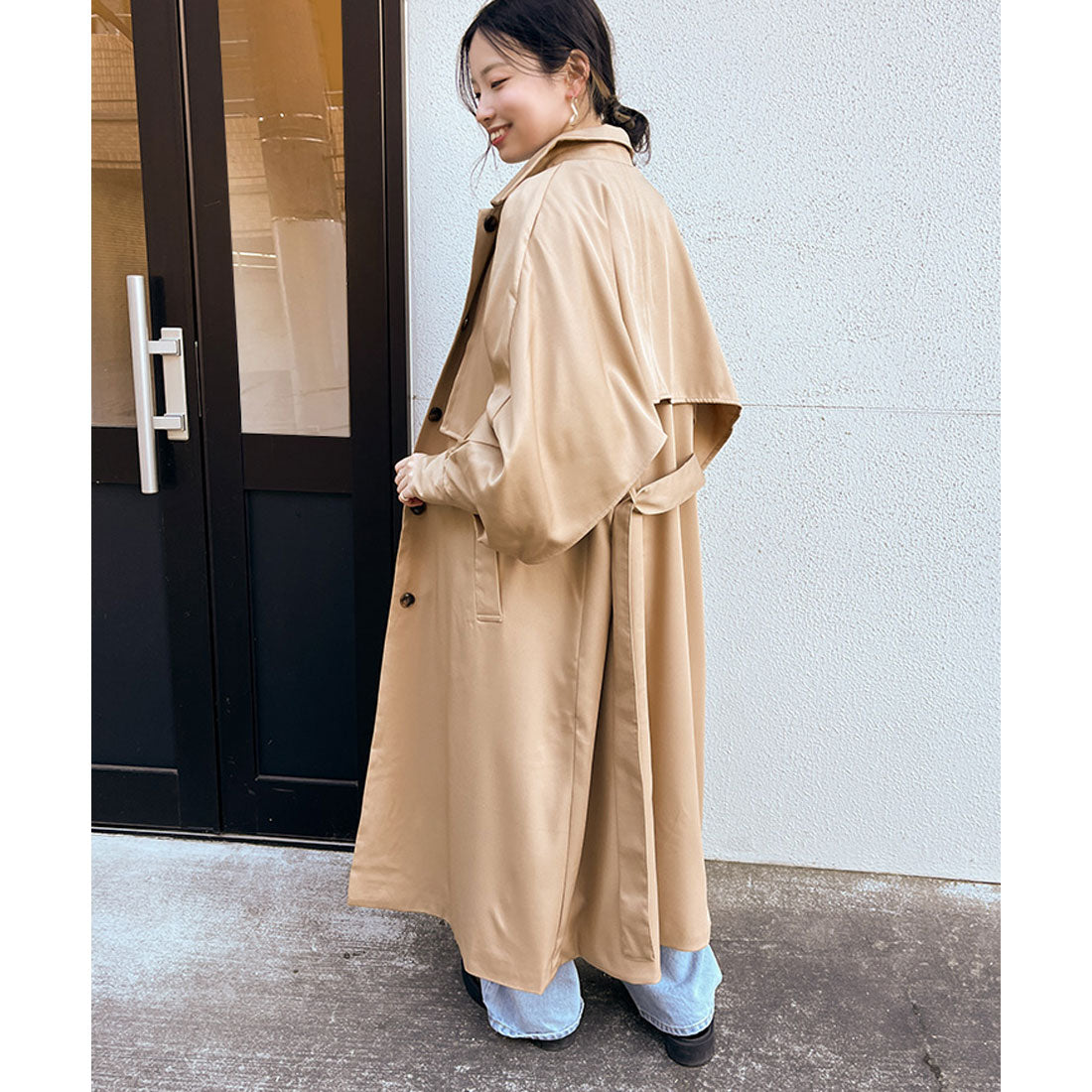 Real Style Trench Coat for Women Long with Lining Spring Autumn Cape Lightweight Flare Stylish Top Outerwear Jacket