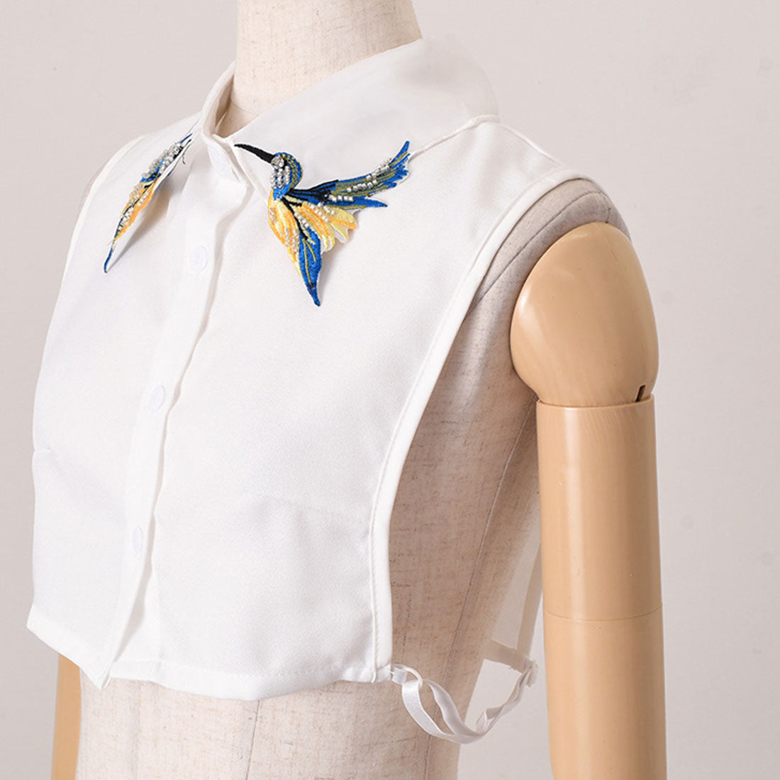リアルスタイル REAL STYLE つけ襟 つけえり バード 鳥 刺繍 付け襟 角襟 シャツ ブラウス フェイクカラー おしゃれ 上品 婦人 レイヤード風 重ね着風 シアー