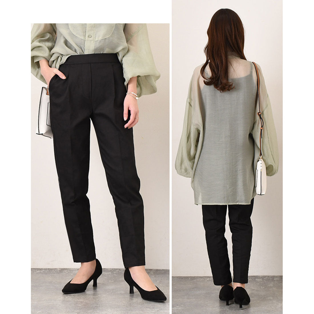 リアルスタイル REAL STYLE テーパードパンツ レディース ストレッチ ボトムス 春 夏 秋 冬 薄手 きれいめ オフィスカジュアル ウエストゴム スラックス 美脚 フォーマル 仕事 通勤着