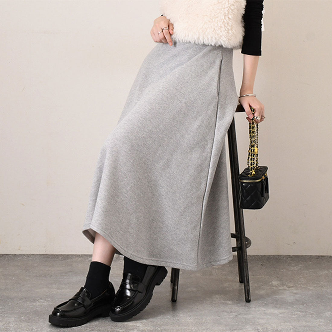 リアルスタイル REAL STYLE スカート レディース ロング 秋 冬 春 フレア ミモレ 裏起毛 スウェット ボトムス シンプル Aライン スエット ウエストゴム 通勤 通学 韓国ファッション チンチャコリア