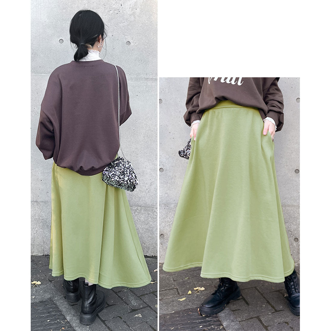 リアルスタイル REAL STYLE スカート レディース ロング 秋 冬 春 フレア ミモレ 裏起毛 スウェット ボトムス シンプル Aライン スエット ウエストゴム 通勤 通学 韓国ファッション チンチャコリア