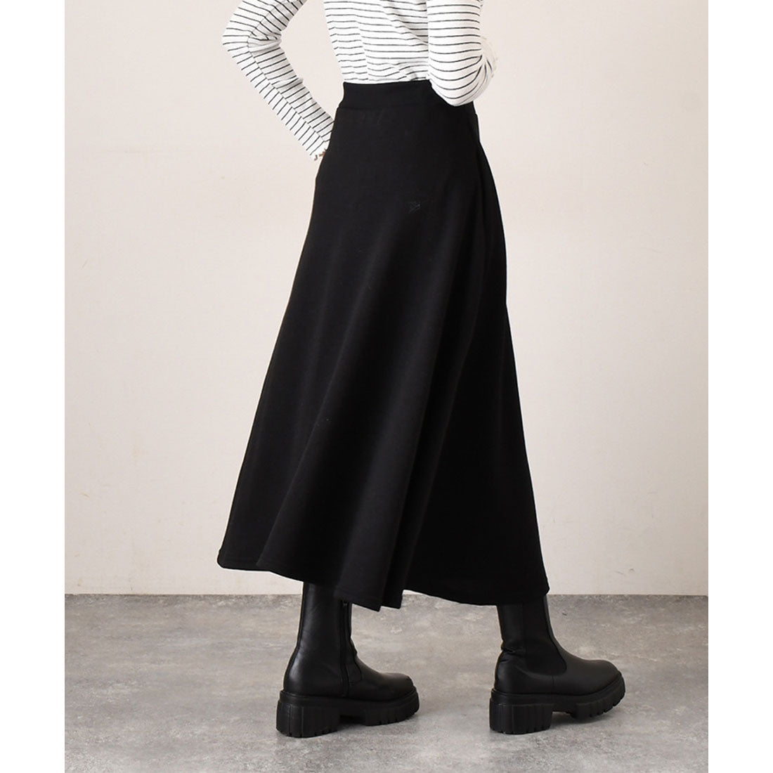 リアルスタイル REAL STYLE スカート レディース ロング 秋 冬 春 フレア ミモレ 裏起毛 スウェット ボトムス シンプル Aライン スエット ウエストゴム 通勤 通学 韓国ファッション チンチャコリア