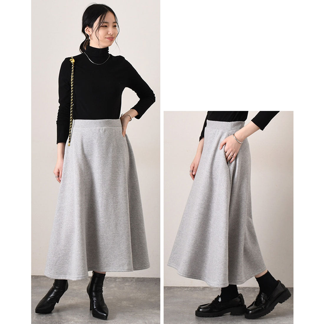 リアルスタイル REAL STYLE スカート レディース ロング 秋 冬 春 フレア ミモレ 裏起毛 スウェット ボトムス シンプル Aライン スエット ウエストゴム 通勤 通学 韓国ファッション チンチャコリア