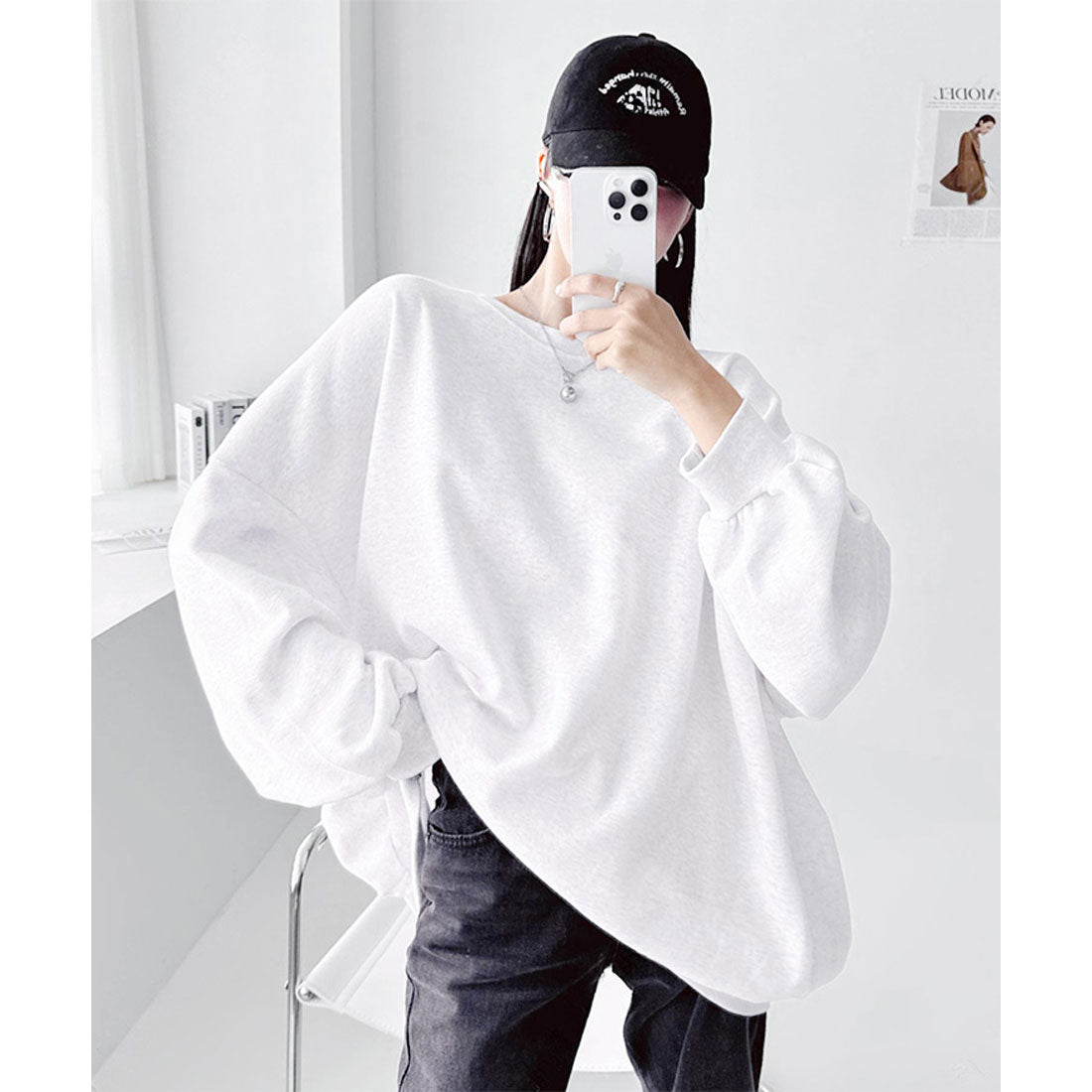 Real Style Sweatshirt for Women Long Sleeve Autumn Winter Fleece Tunic Trainer Tops Warm Plus Size Loose Sweat Knee-Length Casual Korean Fashion Chinchakoria