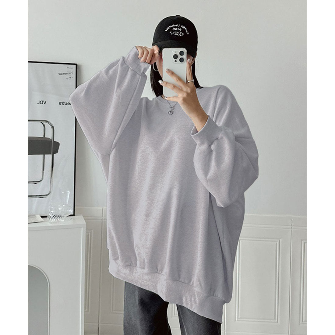 Real Style Sweatshirt for Women Long Sleeve Autumn Winter Fleece Tunic Trainer Tops Warm Plus Size Loose Sweat Knee-Length Casual Korean Fashion Chinchakoria