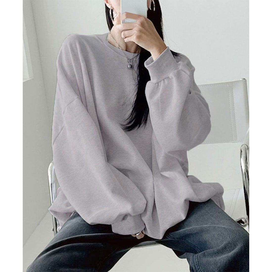 Real Style Sweatshirt for Women Long Sleeve Autumn Winter Fleece Tunic Trainer Tops Warm Plus Size Loose Sweat Knee-Length Casual Korean Fashion Chinchakoria