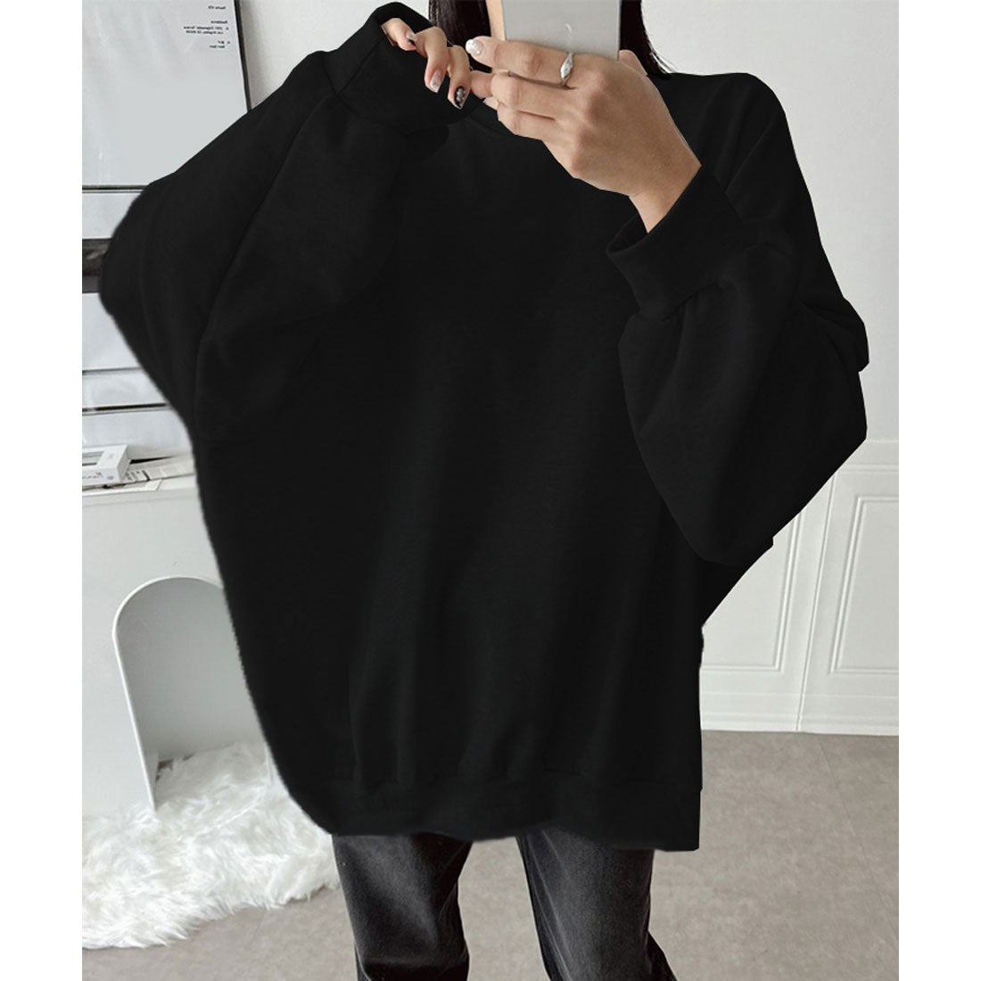 Real Style Sweatshirt for Women Long Sleeve Autumn Winter Fleece Tunic Trainer Tops Warm Plus Size Loose Sweat Knee-Length Casual Korean Fashion Chinchakoria