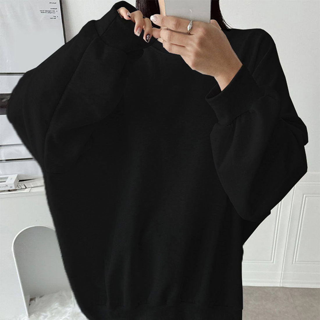 Real Style Sweatshirt for Women Long Sleeve Autumn Winter Fleece Tunic Trainer Tops Warm Plus Size Loose Sweat Knee-Length Casual Korean Fashion Chinchakoria