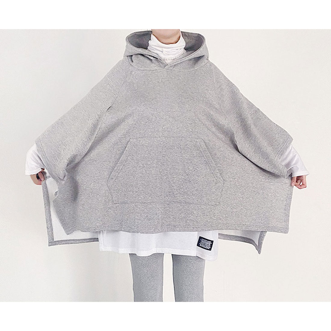Real Style Cape for Women, Fleece Lined Sweat Poncho, Cloak Top Outerwear, Plus Size, Sleeveless, Warm, Autumn/Winter Sweat Jacket, Layering, Korean Fashion, Chincha Korea