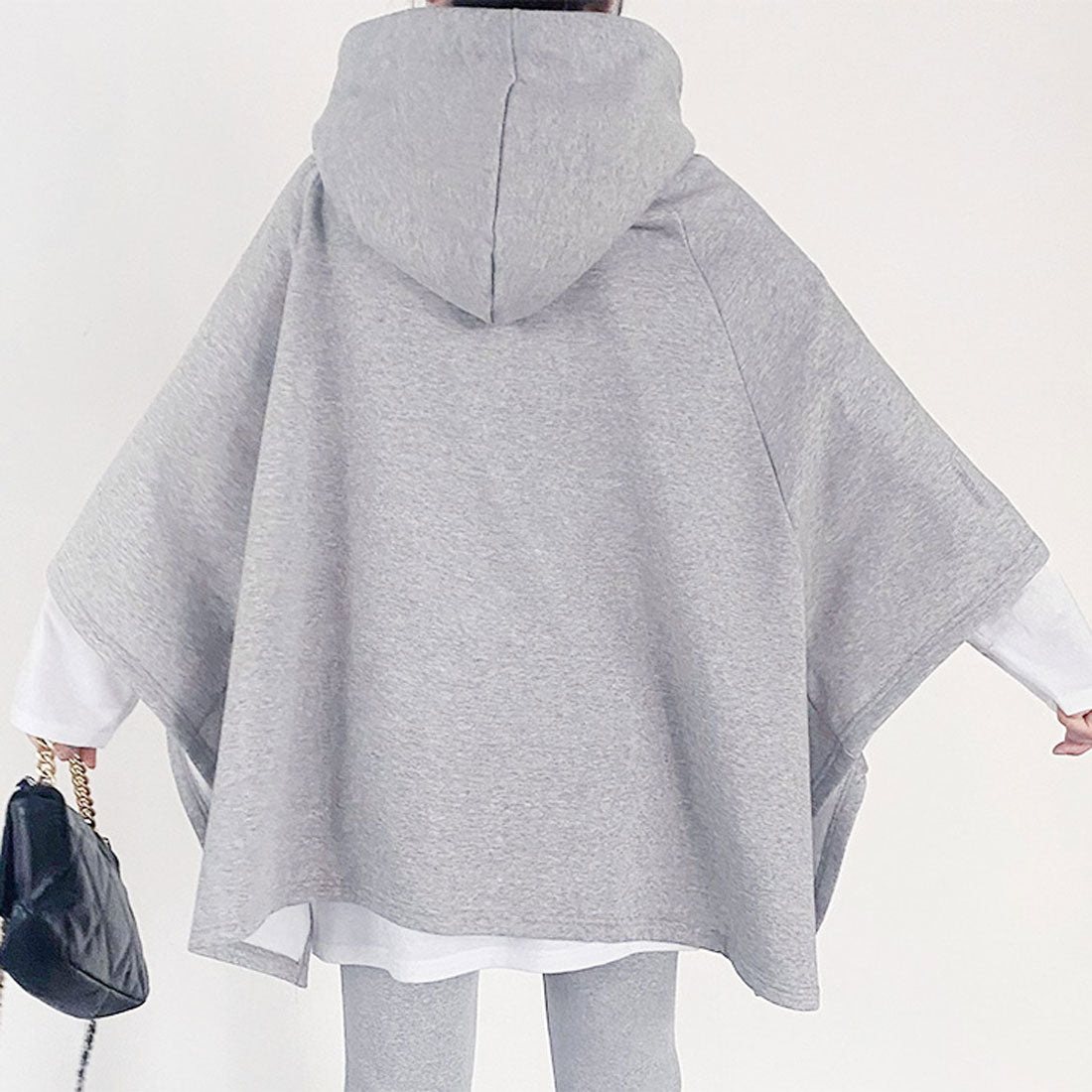 Real Style Cape for Women, Fleece Lined Sweat Poncho, Cloak Top Outerwear, Plus Size, Sleeveless, Warm, Autumn/Winter Sweat Jacket, Layering, Korean Fashion, Chincha Korea