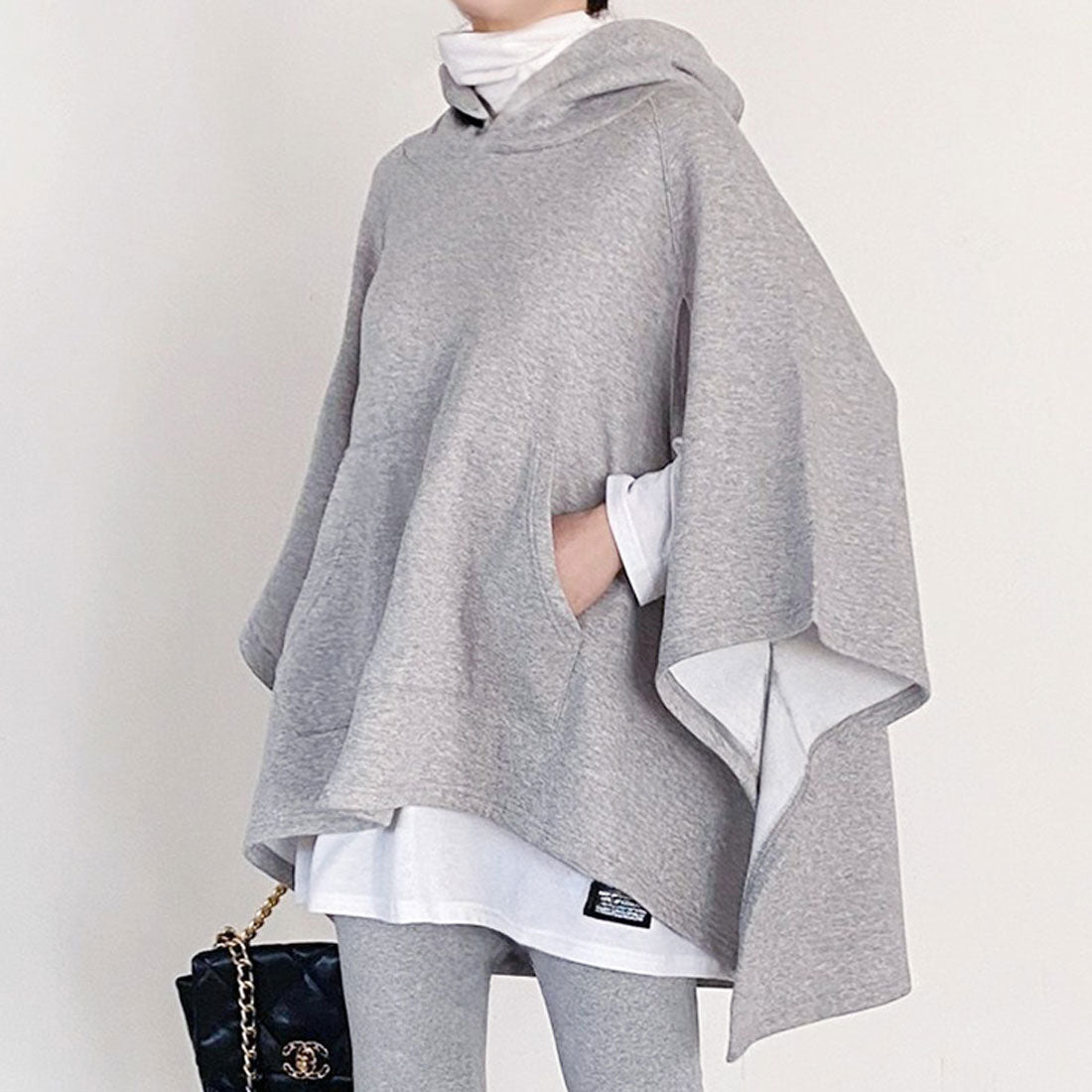 Real Style Cape for Women, Fleece Lined Sweat Poncho, Cloak Top Outerwear, Plus Size, Sleeveless, Warm, Autumn/Winter Sweat Jacket, Layering, Korean Fashion, Chincha Korea