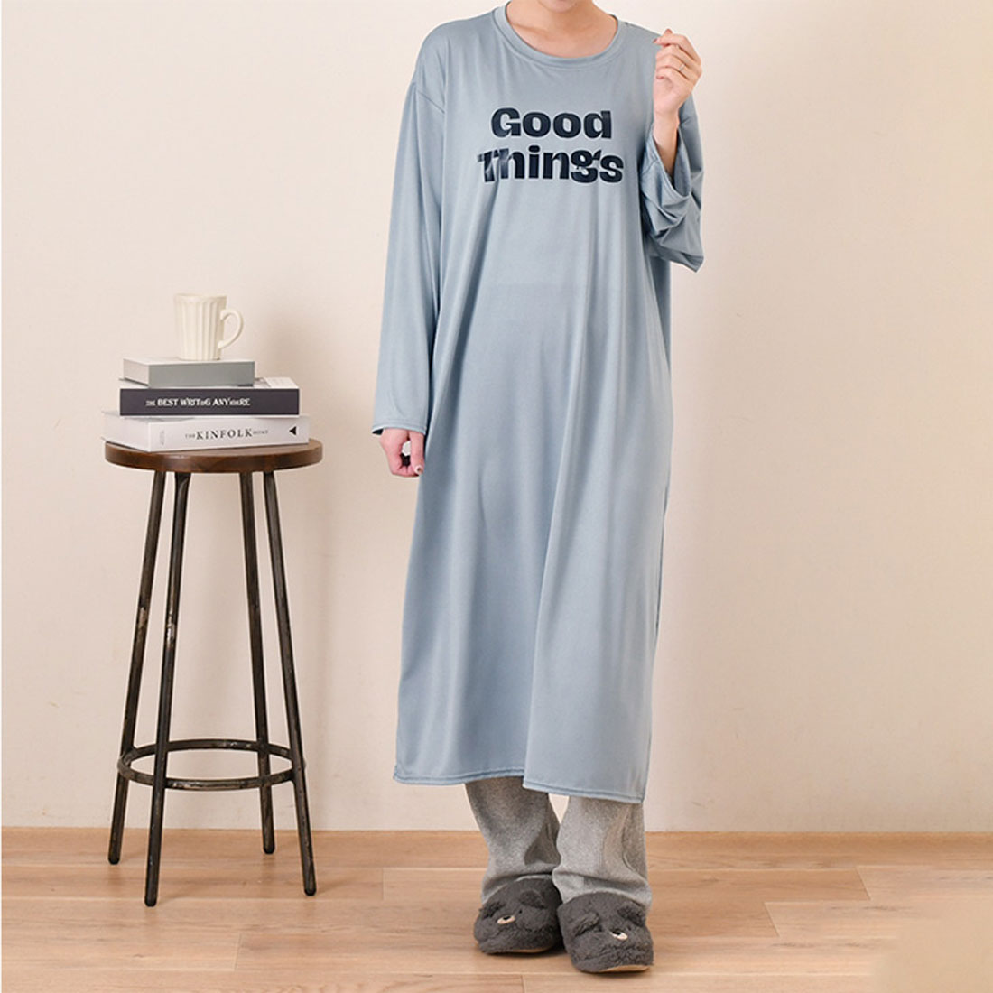 Real Style Dress Women's Long Sleeve Spring Summer Long Midi Knee-Length Loungewear Roomwear Pajamas Sleepwear I-Line Short Height Tall Height Loose Relaxed Thin Stylish
